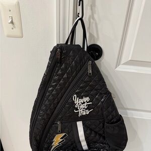 Oliver Thomas Black Quilted Sling Backpack with Lightning Patch